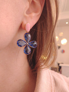 Boucles d'oreilles "trèfles cristal" bleues