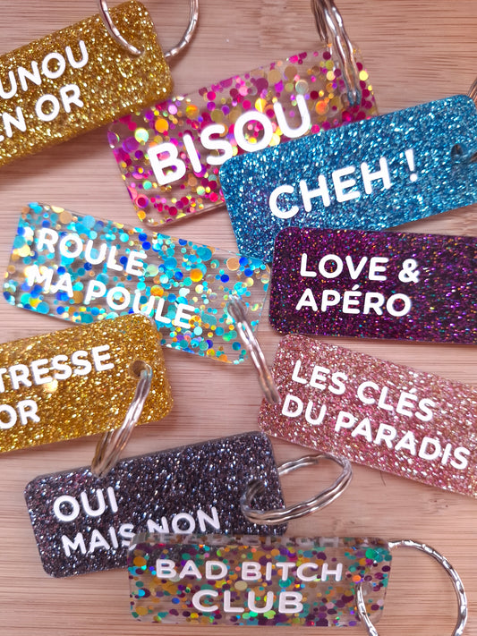 Porte-clés à paillettes Plus de love