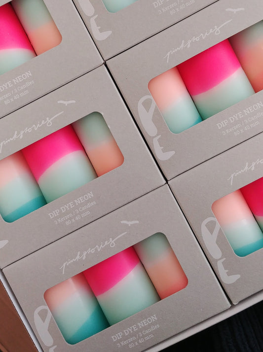 Bougies petit modèle turquoise/rose fluo