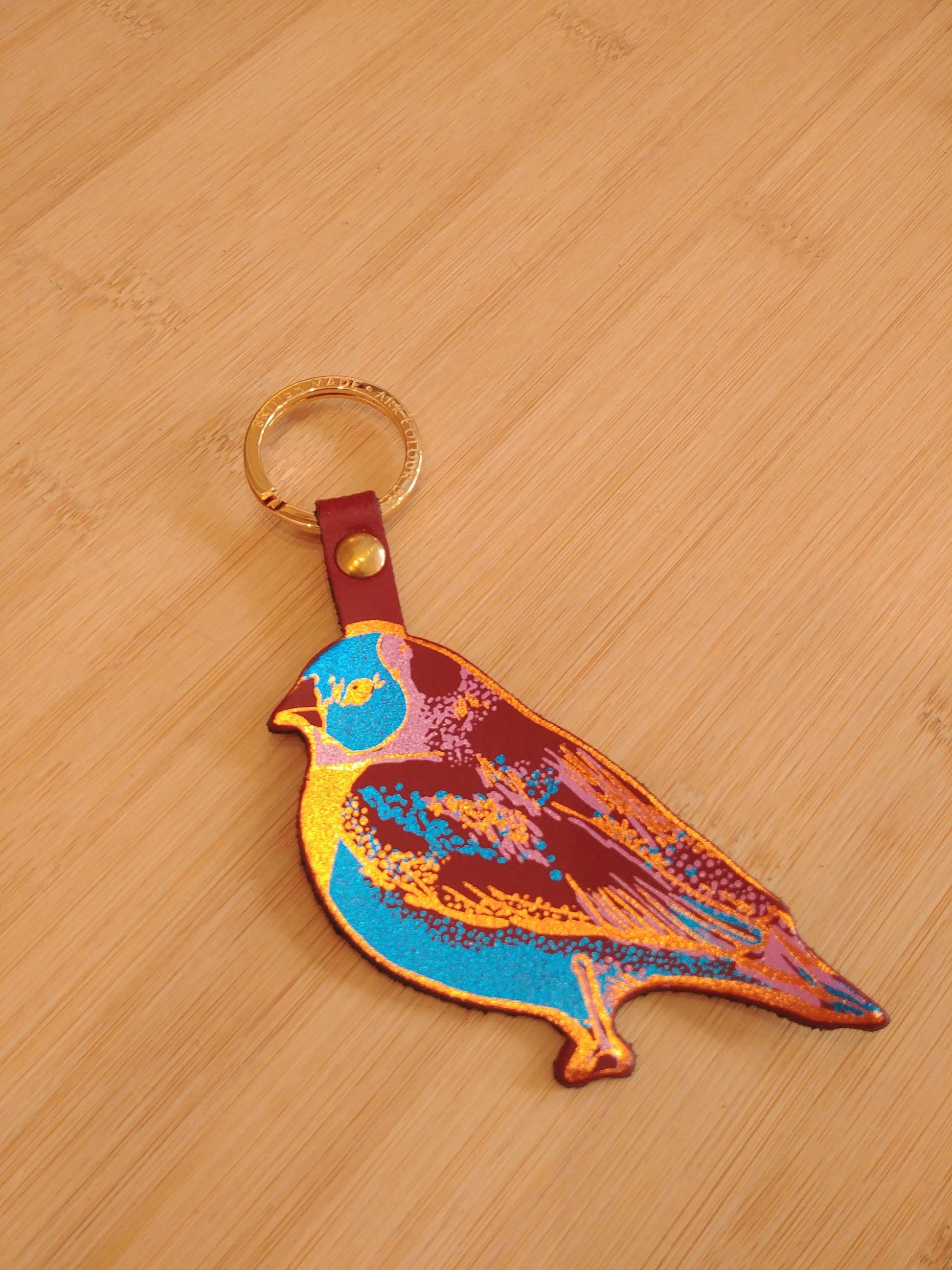 porte clef mésange bleu métalisé bordeaux et doré
