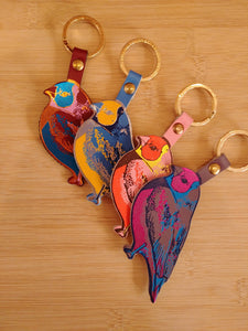 portes clefs en cuir oiseaux colorés