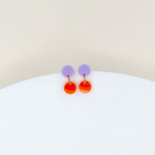 Boucles d'oreilles Dotty lilas et orange fluo