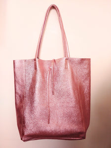 Cabas en cuir rose