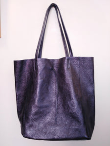 Cabas en cuir bleu nuit