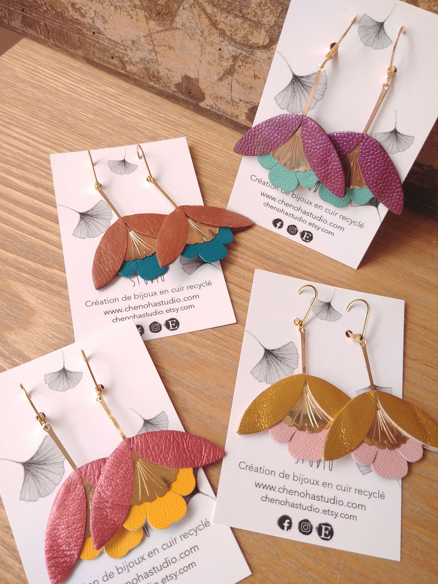 Boucles d'oreilles fleurs de Gingko