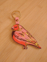 Charger l&#39;image dans la galerie, porte clef en cuir mésange rose doré et orange
